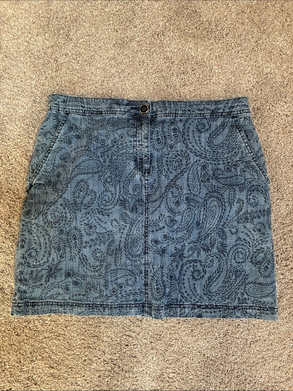 Karen Scott Blue Paisley Print Denim Skort